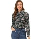 thumbnail image 1 of Allegra K Camisa de manga larga con cuello simulado con volantes y botones florales para mujer Negros XS, 1 of 5