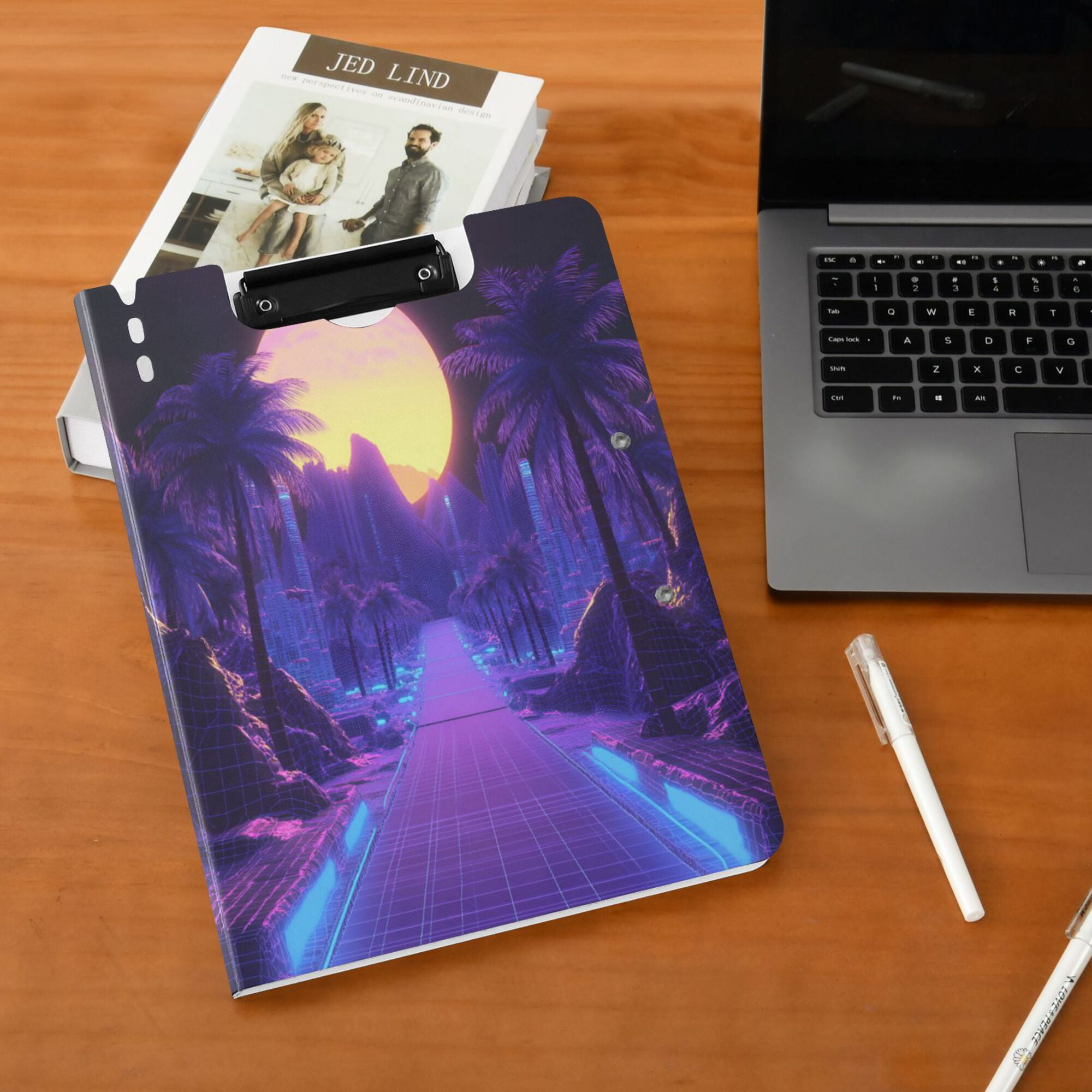 FORMRS A4 Clipboard Folder with Pen Holder Horizontal Foldable School Office Binder, Blue Road