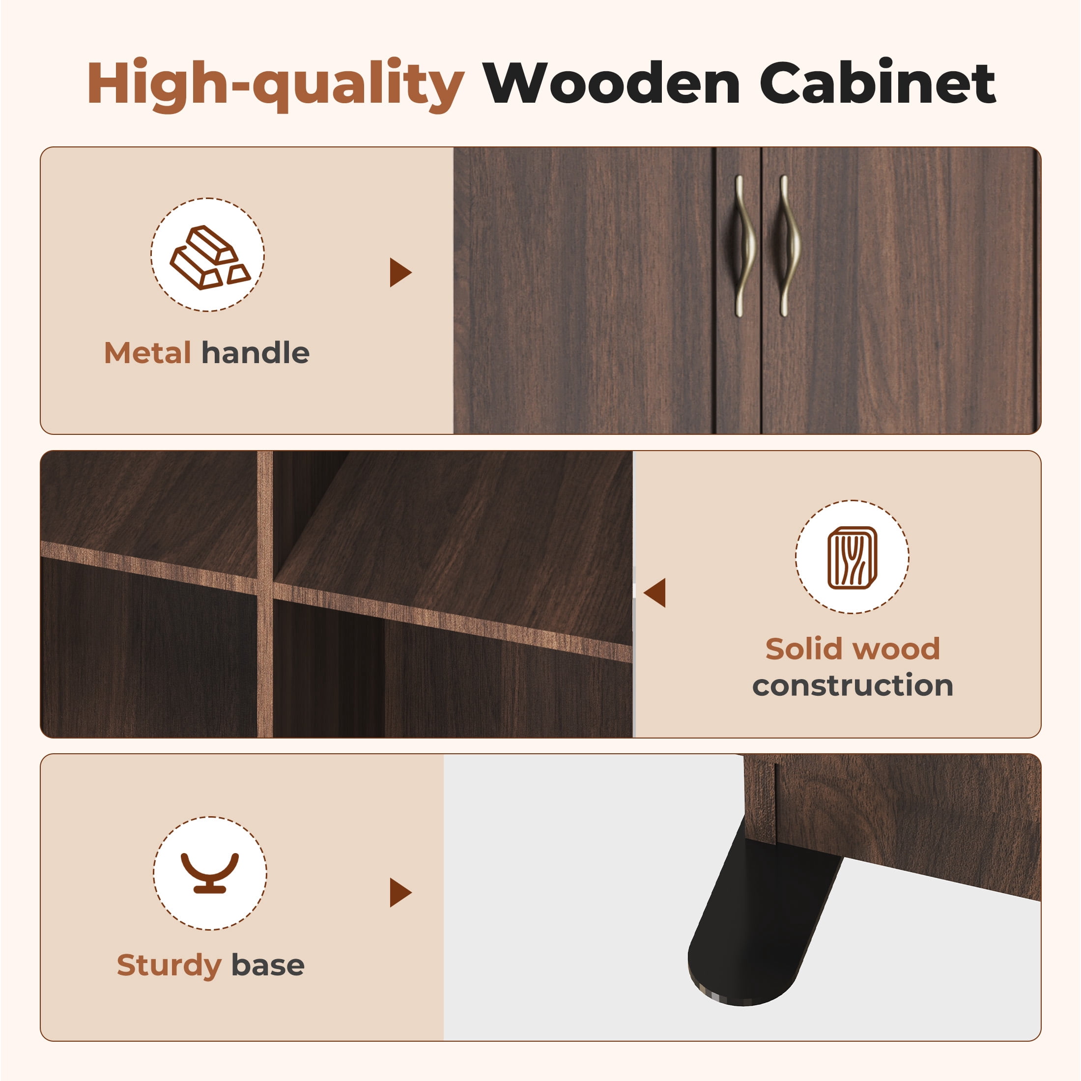 edx 71" Wooden Storage Cabinet for Living Room,Hallway, Entryway, Closet, Home Office, Brown