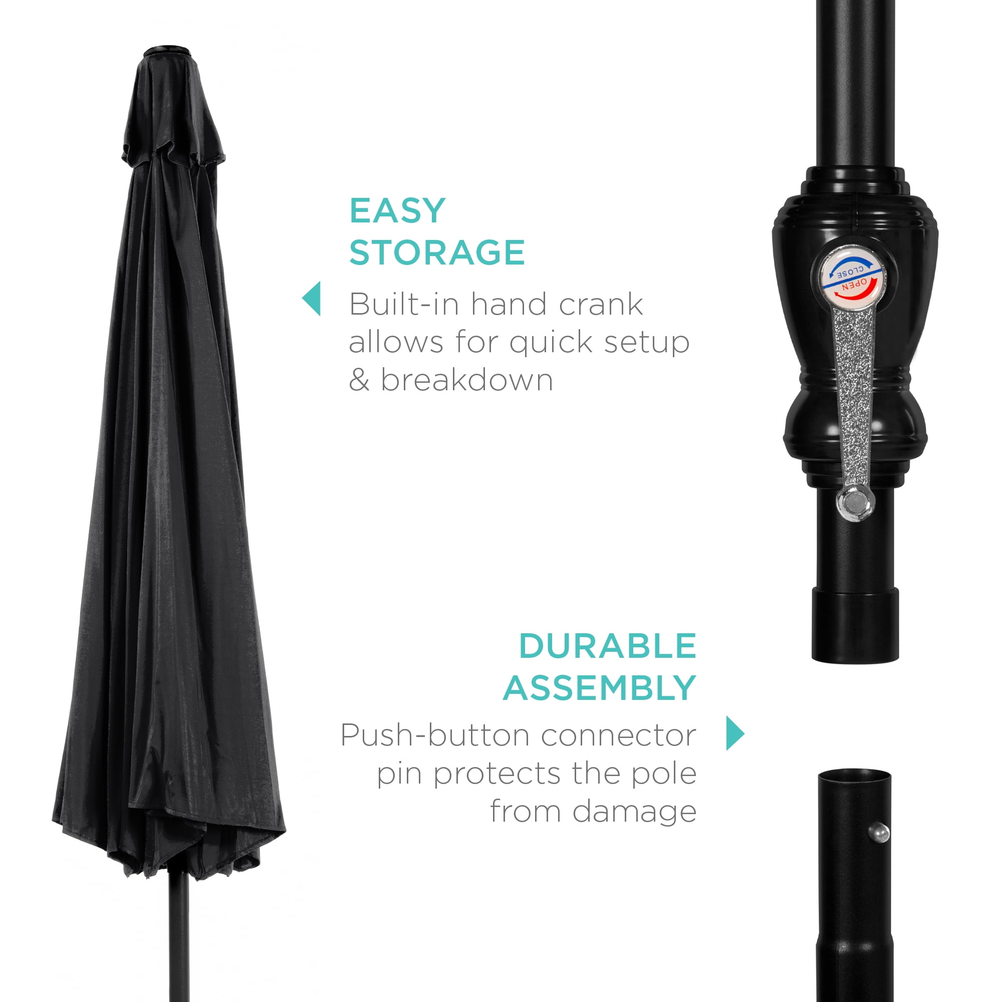 Best Choice Products 10ft Outdoor Steel Market Patio Umbrella w/ Crank, Tilt Push Button, 6 Ribs - Black