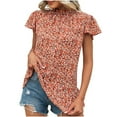 thumbnail image 2 of Summer Saving Wycnly Womens Tops Dressy Casual Beach Fashion Bohemian Ruffle Sleeve Lightweight Tunic Shirts Summer Short Sleeve Round Neck Tops Floral Print Blouse Red m, 2 of 7