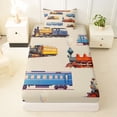 thumbnail image 3 of Castle Fairy Vintage Steam Train Twin Sheet Sets 3pcs for Youth, Classic Locomotive Art Bedding for Bedroom, Beige Blue, 3 of 6