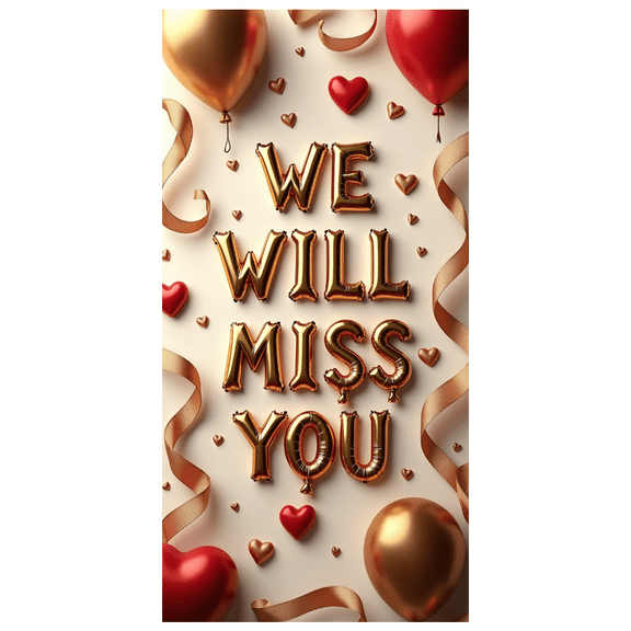 LUUFILx We Miss You Banner Backdrop Decoration Background for Reunion Parties Farewell Occasions Events Photography Props Supplies Heart Balloons Gold Accents