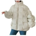 thumbnail image 2 of Xdegoge Padded Jackets for Women Full Zip Puffy Stand Collar Weave Puffer Jacket with Pockets Solid Color Baggy Streetwear Quilted Coat Winter Warm Down Coats 2025, 2 of 5