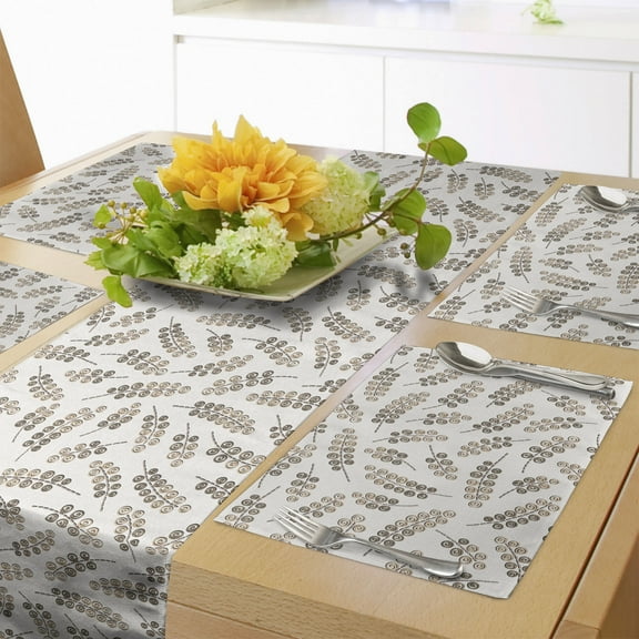 Ambesonne Vintage Table Runner & Placemats, Botanical Motif Earth Tones, Placemat 4 pcs Runner 12"x72", Coconut Cocoa