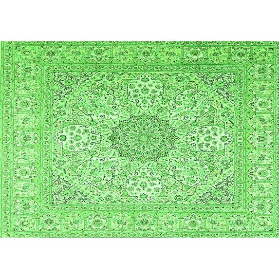 Ahgly Company Indoor Rectangle Medallion Green Traditional Area Rugs, 7' x 9'