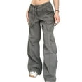thumbnail image 1 of Jumpingount Pantalones vaqueros de pierna ancha y recta de talle alto, vaqueros de mujer únicos y frescos de talla adecuada, fáciles de limpiar Prendas para la parte inferior del cuerpo Verde gris SG, 1 of 6