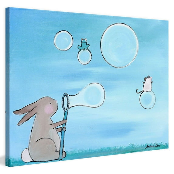 Marmont Hill - "Andrea Bunny Bubbles" by Andrea Doss Painting Print on Wrapped Canvas