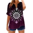 thumbnail image 2 of Xdegoge Short Sleeve Womens Tops Plus Size V Neck T Shirt Floral Printed Summer Tunic Tops Oversized Loose Fit Boho Tshirts Trendy Dressy Casual Blouses Flash Deals of The Day Online Sales, 2 of 5