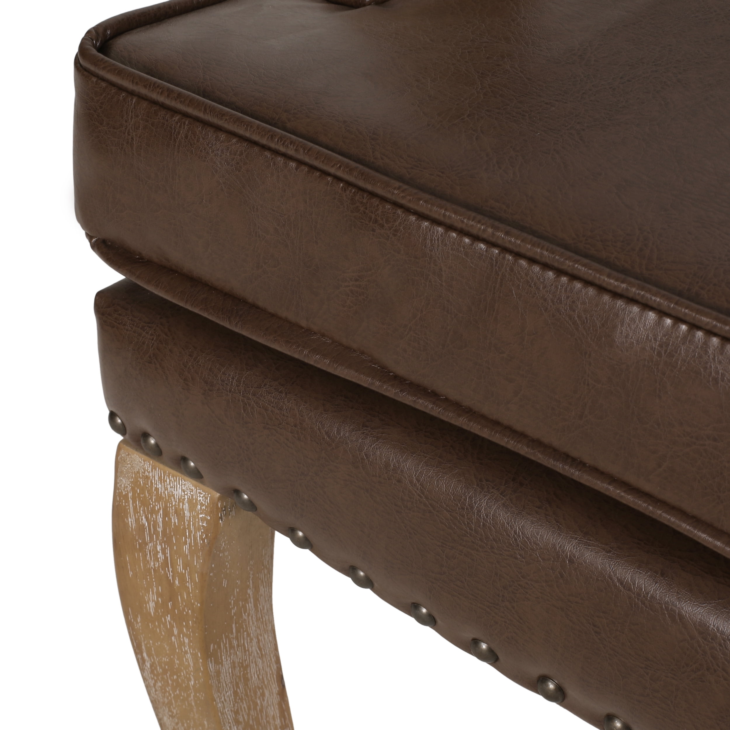 Noble House Ardson Indoor Faux Leather Dining Arm Chair, Set of 6, Dark Brown and Natural