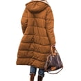 thumbnail image 2 of Women Warm Oversized Reversible Fleece Puffer Shearling Down Long Jackets Outerwear with Hood Dark Brown XL, 2 of 8