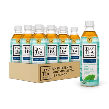 Teas' Tea Unsweetened Mint Green Tea, 16.9 Ounce (Pack of 12), Organic, Zero Calories, No Sugars, No Artificial Sweeteners, Antioxidant Rich, High in Vitamin C