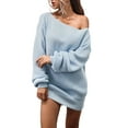 thumbnail image 1 of xiaxaixu Robe Chandail Épaule Dénudée Femme Manches Longues Couleur Unie Robe Tricotée Ample Robe Mini Automne, 1 of 9