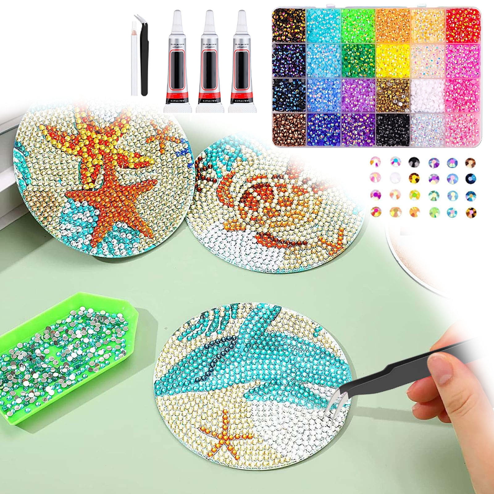 DIY Rhinestones Craft Set Diamond Painting Supplies 5D Diamond Art Tools Complete Diamond Painting Accessories Kit with Bedazzling Flatback Gems 3 Pcs Jewelry Glue1 Pcs Tweezers1 Pcs Pickup Pen for N