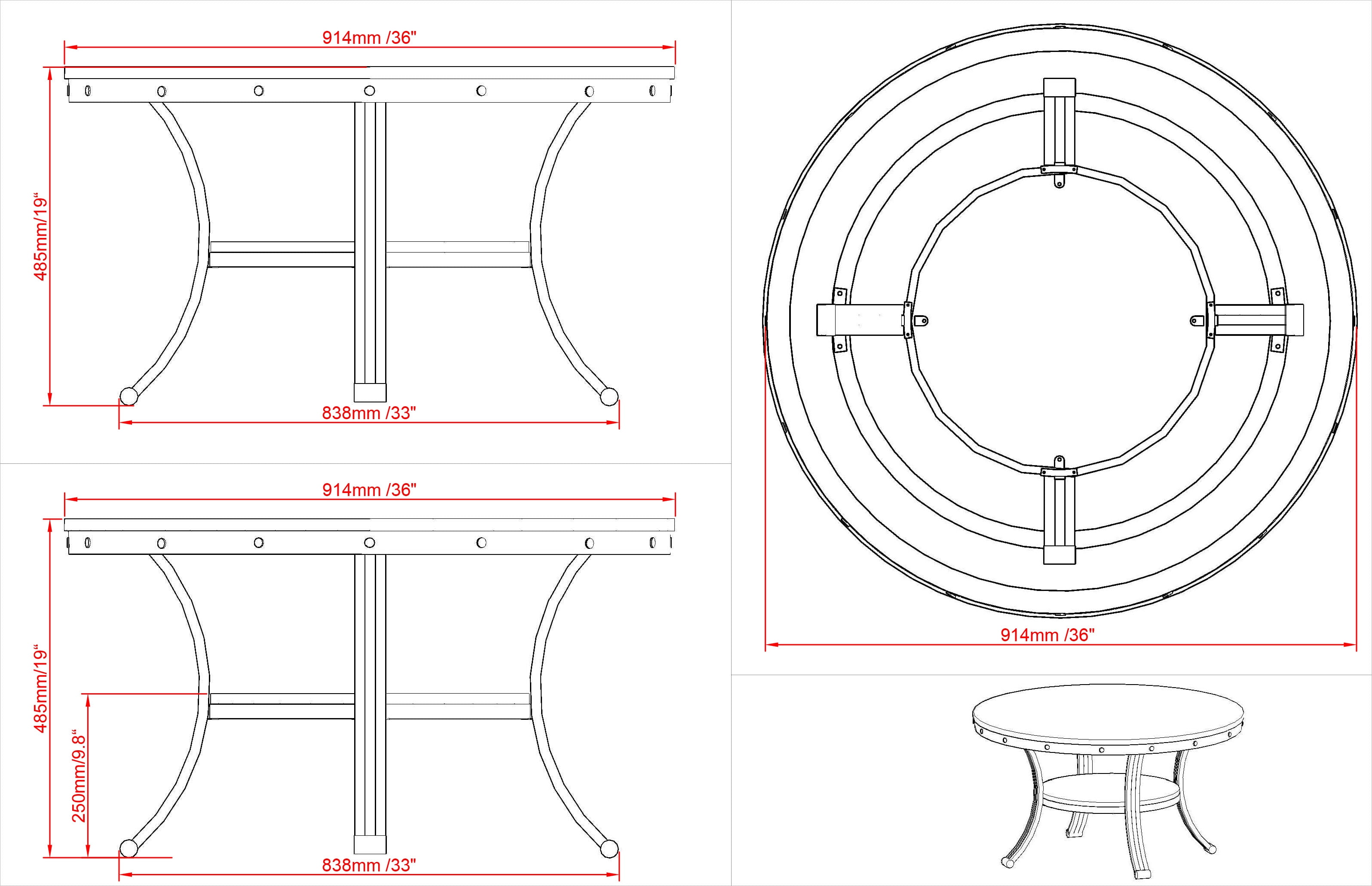 Holloway 36" Round Cocktail Table, Pewter