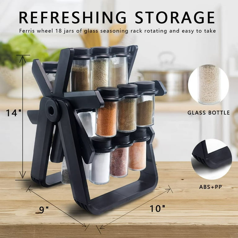 PloutoRich 18PCS Jar Spice Rack Rotating Ferris Wheel Spice Rack Seasoning Organizer Seasoning Rack Tower for Kitchen Countertop Walmart