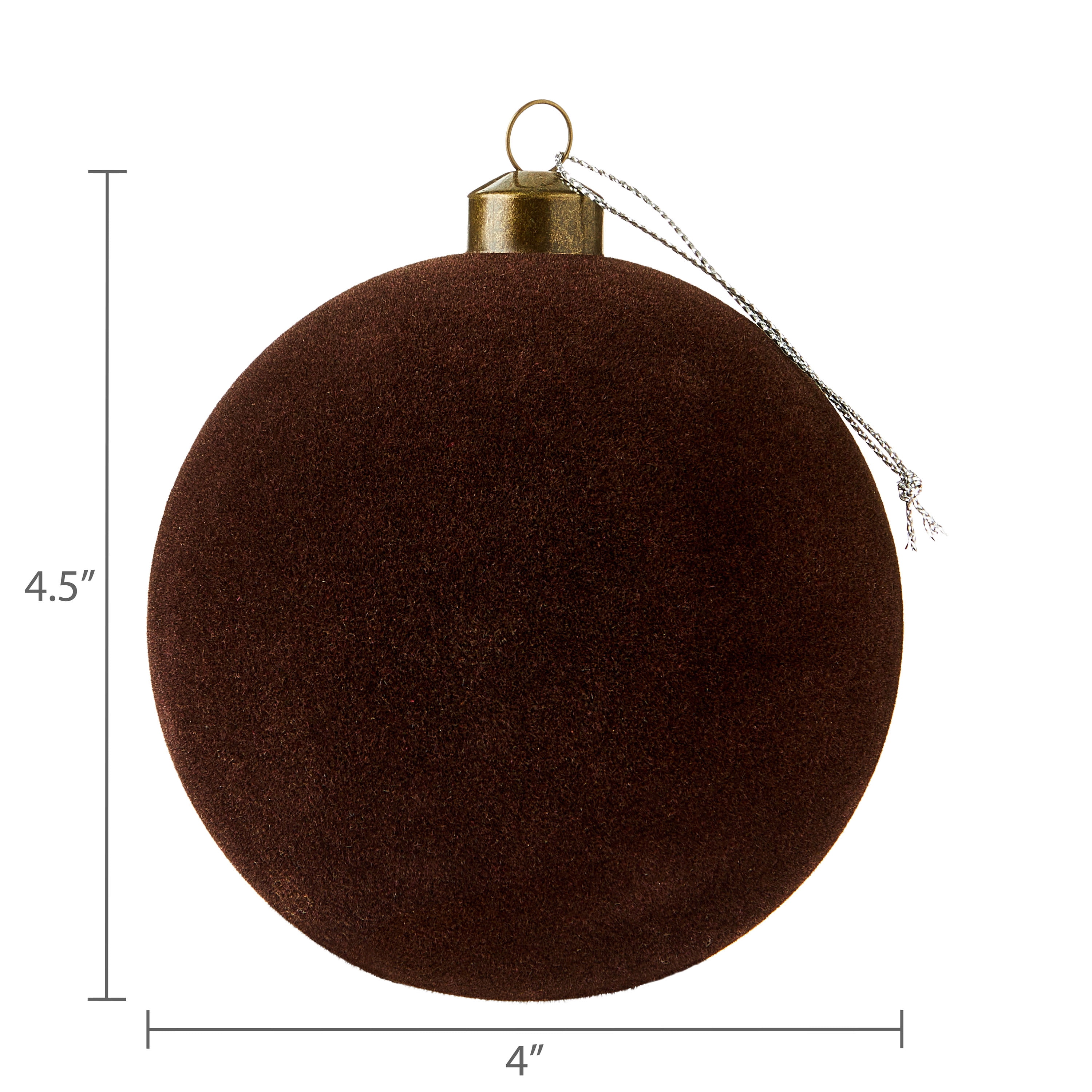 4 Count Dark Brown Velvet-Feel Ball Christmas Ornaments, 4.5", by Holiday Time
