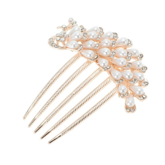 Unique Bargains 1 Pc Women's Portable Pearls Side Comb for Parties Gold Alloy