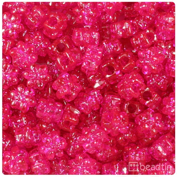 BeadTin Bright Pink Sparkle 13mm Flower Pony Beads (250pcs)