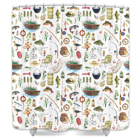 Gone Fishing Shower Curtain,Retro Farmhouse Fishing Lover Bath Curtains,Camping Adventure Vacation Outdoors Rustic Cabin Waterproof Polyester Bathroom Decor with Hooks,69X70 IN