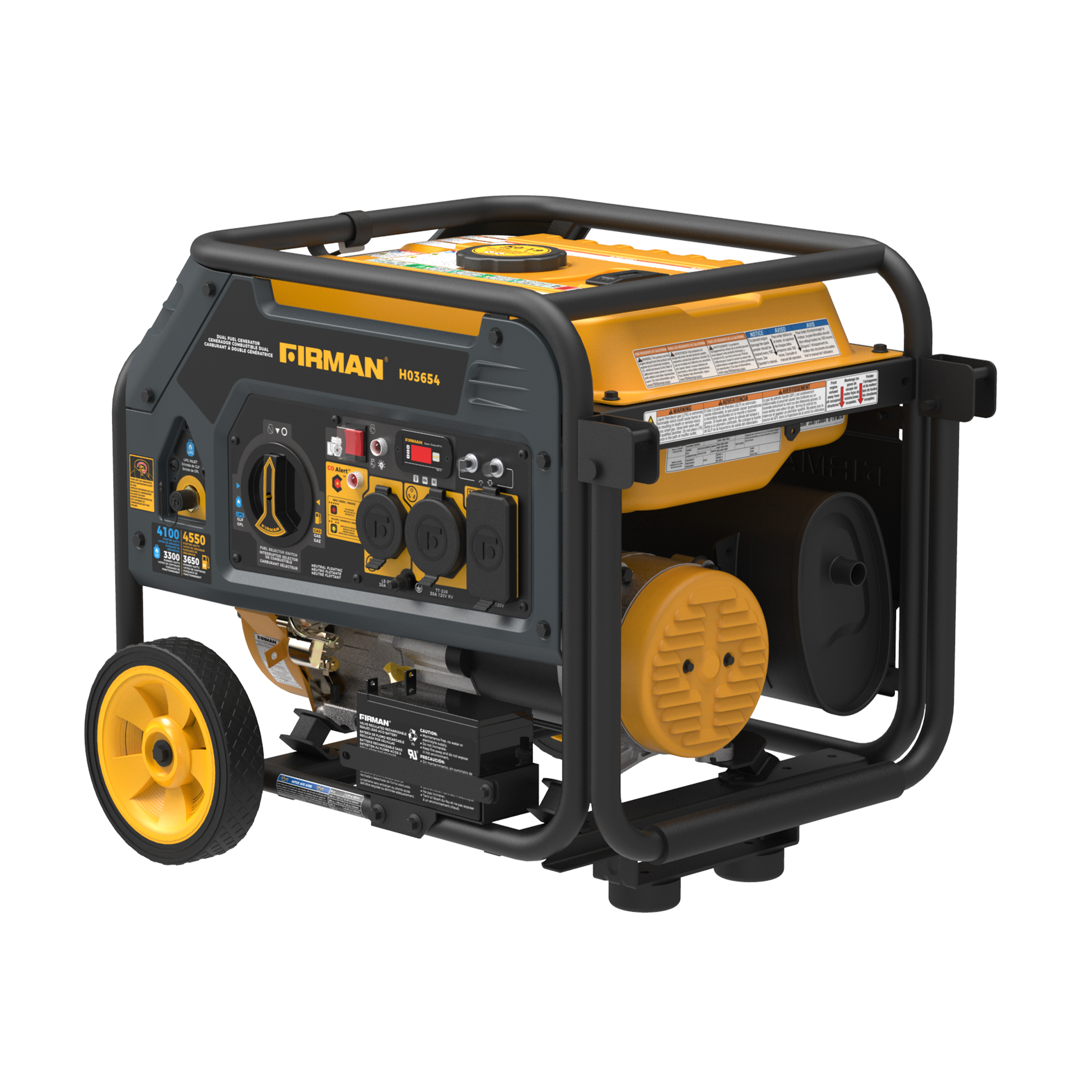 FIRMAN 3650W Dual Fuel Push Button Start Power Generator, CO Shut-Off