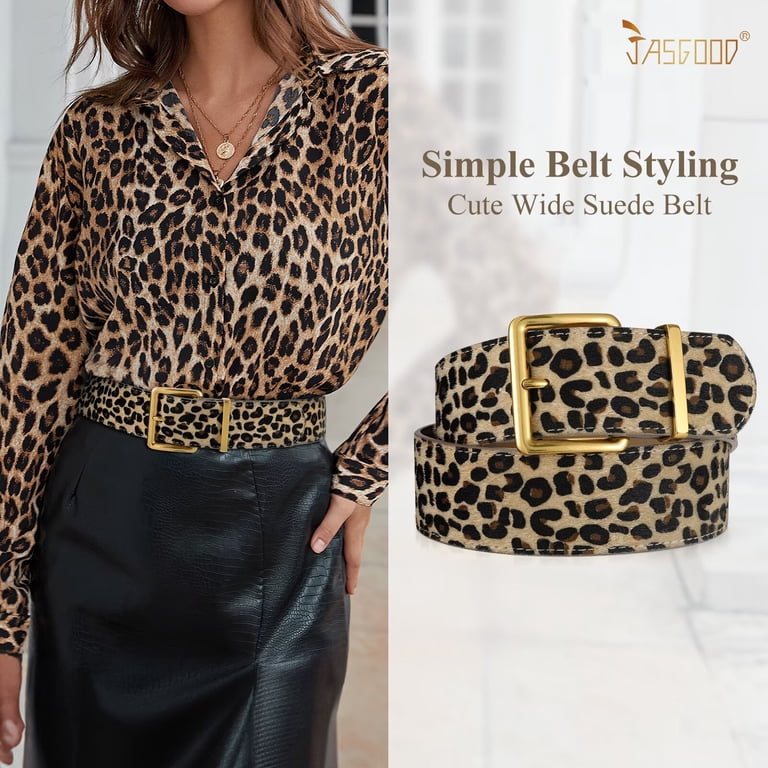JASGOOD Women Suede Belts Fashion Leopard Print Wide Belts  display picture 2