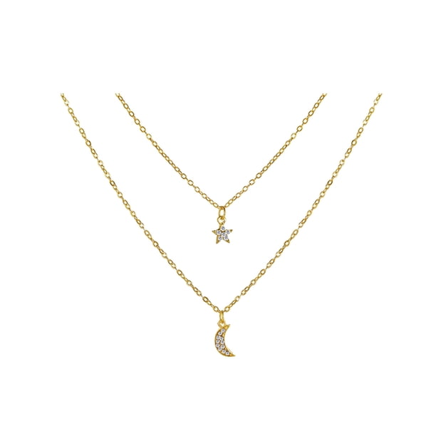 Collar de doble capa con estrella y luna para mujer, diseño ligero y moderno, collar con cadena para clavícula
