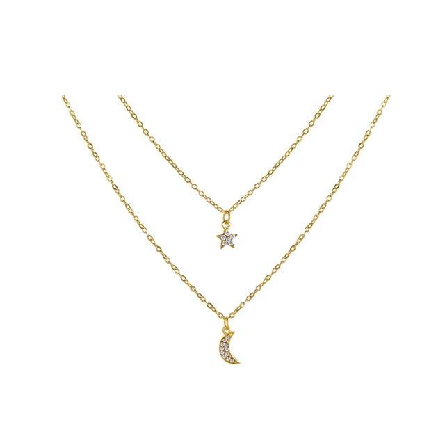 Doble capa de desgaste de la estrella y la luna collar de las mujeres tendencia de diseño de luz collar de cadena salvaje