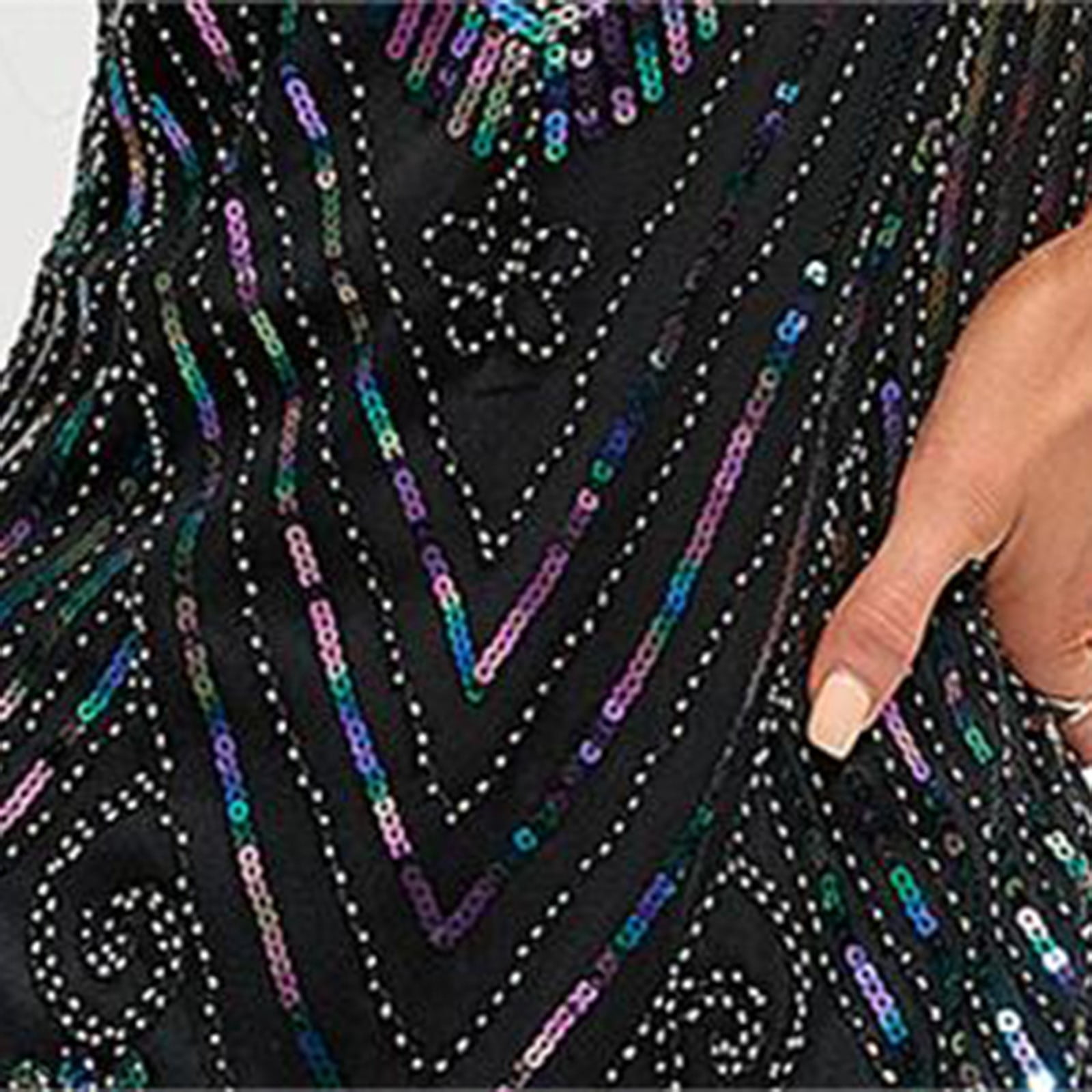 Flapper Dresses 1920S Dresses For Women,Crew Neck Great Gatsby Dresses With Sleeve Roaring 20S Dress For Harlem Nights Silver Xxxxl