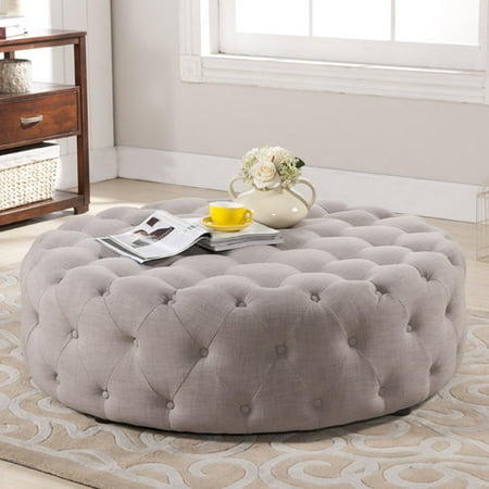 - Baxton Studio Cardiff Beige Linen Modern Tufted Ottoman