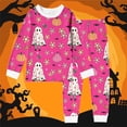 thumbnail image 2 of Glisme Halloween Toddler Boys Outfit Set Cute Ghost Print Long Sleeve Round Neck Sweatshirt With Pants Set Boys Autumn Daily Cozy Outfit Size 4-5 Years Pink, 2 of 3