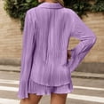 thumbnail image 4 of Women's 2 Piece Shorts Sets Pleated Button Down Long Sleeve Solid Color Shirt Outfits Summer Hawaiian Beach Vacation Loose Suits, 4 of 5