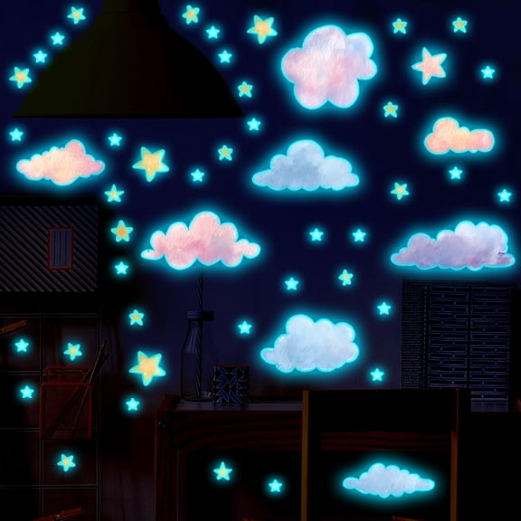 Glow in the Dark Wall Decals Clouds and Stars Luminous Stickers Peel and Stick Removable Decal for Living Room Bedroom Playroom Kids Room Wall DIY Decor