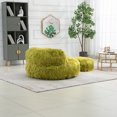thumbnail image 2 of Modern Faux Fur Lazy Accent Chair with Ottoman for Bedroom, Comfy Plush Bean Bag Single Sofa Chair with Cushion for Living Room, Dorm, Apartment, Olive, 2 of 9