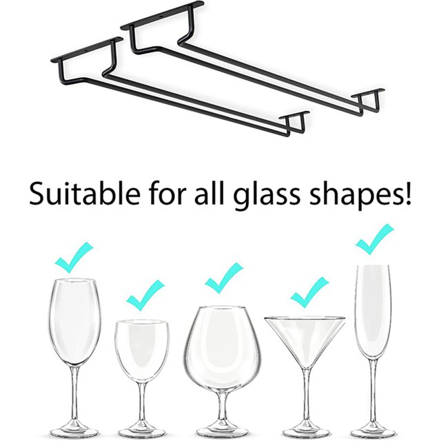 Large Stemware Wine Glass Hanger Rack Under Cabinet Kitchen Bar Storage Black Iron 17 Inch Set of 6