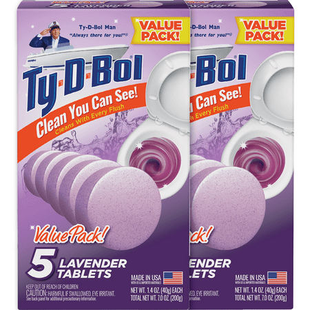Ty-D-Bol Tablet Toilet Bowl Cleaners, Lavender Scent, 5 Count, 2 Pack