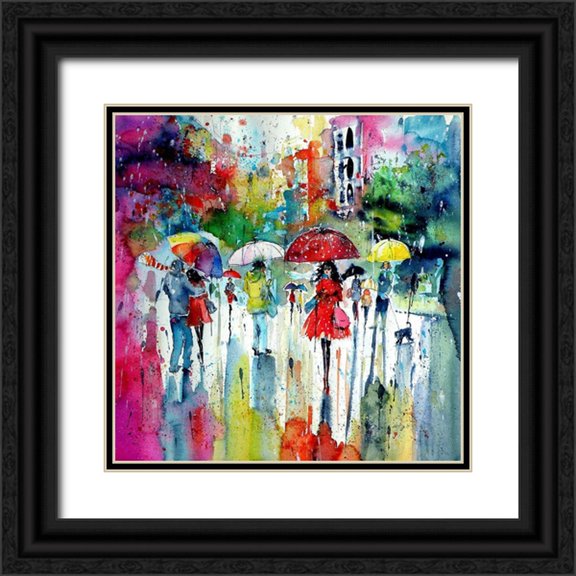Kovacs, Anna Brigite 12x12 Black Ornate Wood Framed with Double Matting Museum Art Print Titled - Raining, raining