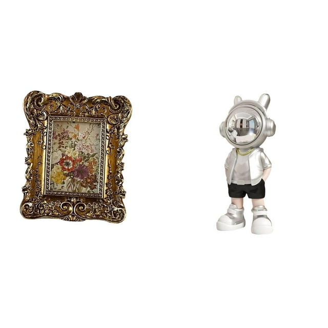 Marco de fotos,Marco de fotos retro Marco de fotos de mesa vintage,Marco de fotos adornado para colgar en la pared,decoración del hogar,Figura de escritorio,Estante con estatua de astronauta