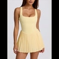 thumbnail image 4 of Vestido Deportivo Plisado Fluido de Tenis para Mujer, Minivestido de Golf de Verano Sin Mangas y Sin Espalda. Amarillo Cálido S, 4 of 7