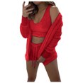 thumbnail image 4 of XFLWAM Women's Sexy 3 Piece Pajamas Outfit Fuzzy Fleece Warm Sherpa Coat Jacket Outwear Spaghetti Strap Crop Top Shorts Set Red XXXL, 4 of 5