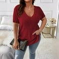 thumbnail image 2 of Yesfashion Womens Elegant Plus Size  Summer Short Sleeve Sweaters Tops V Neck Cable Knit Lightweight Shirts, 2 of 5