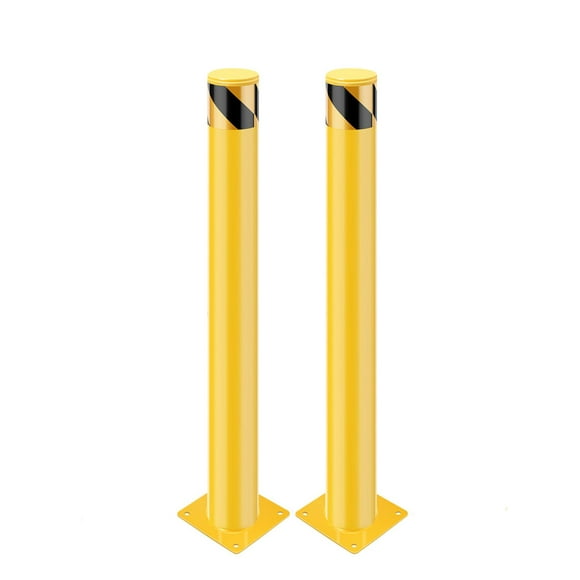 Yiwa Safety Bollard Posts, 36" Steel Pipe, 4.5" Diameter, Powder-Coated Steel Bollards with Wrench, Positioning Plate & 16 Anchor Bolts, for Traffic Control, Driveway Barrier, Parking Pole
