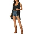thumbnail image 2 of INSPIRE CHIC Women's Vest Casual Faux Suede Sleeveless Front Open Tassel Cardigan Vest S Black, 2 of 6