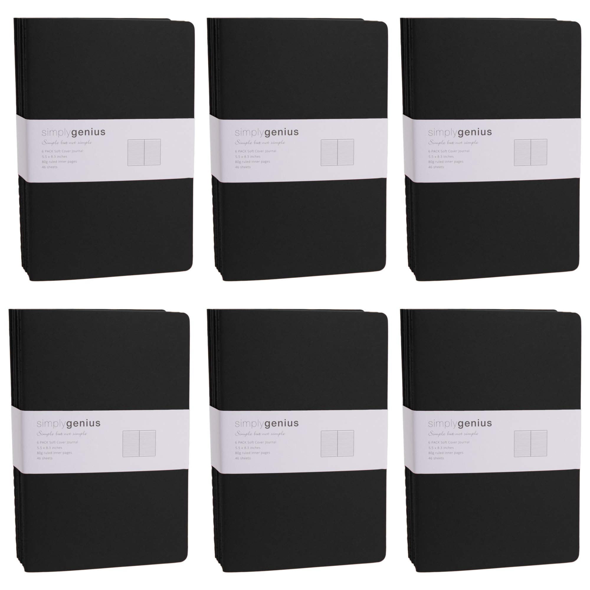 Simply Genius Journaling Notebooks - A5 (5.5 X 8.3in) 30-pack  Black Softcover 92 College Ruled Pages Writing Journal For Work Study & Professional Use