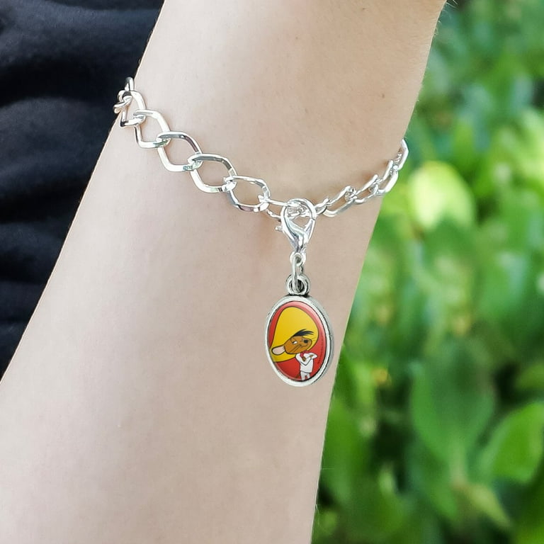 Looney Tunes Speedy Gonzales Antiqued Bracelet Pendant Zipper Pull Oval  Charm with Lobster Clasp 
