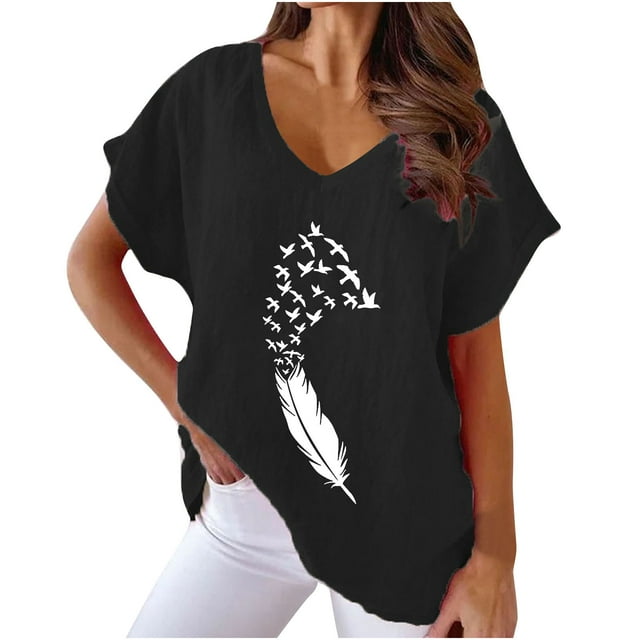 Birdeem T-Shirts à Col en V pour Femmes Mode Confortable Blouses Féminines Hauts