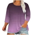 thumbnail image 2 of Royisotas 3/4 Sleeve Tops for Women Plus Size Tshirt Summer Casual Purple Gradient Color TShirts Loose Crew Neck Oversized Shirts, 2 of 5