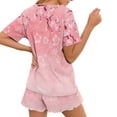 thumbnail image 2 of Yuyamidu Pink Flowers Women's Short Sleeve Pajama Set Soft 2-Piece Sleepwear with Round Neck Top & Lounge Shorts Sleep Set, 2 of 7