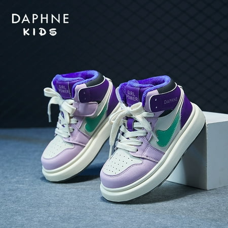 

DAPHNE Kids Casual Color Block High Top Sneakers Fleece Warm Lace Up Student Skate Shoes Basketball Shoes Outdoor Running Walking For Boys And Girls
