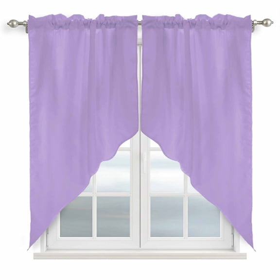 Purple Swag Curtains for Living Room/Bedroom, Modern Pure Lavender Purple Swag Kitchen Curtain Valances for Windows, Tier Topper Scalloped Curtain 2 Panels, 72"W x 45"L